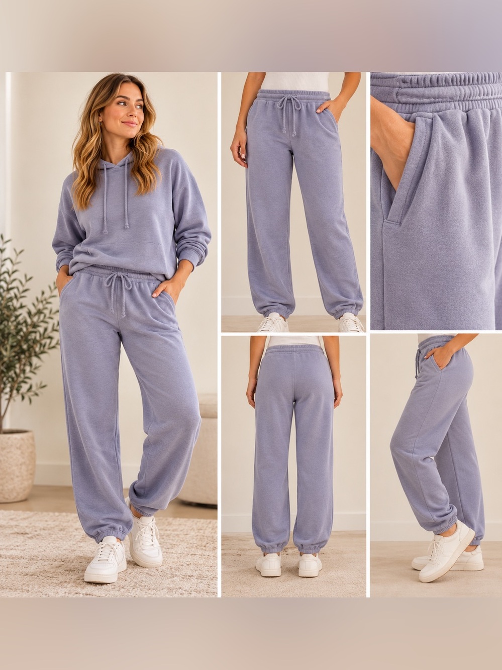 Aritzia TNA Fleece Jogger Sweatpants Lavender Grey Size M Drawstring